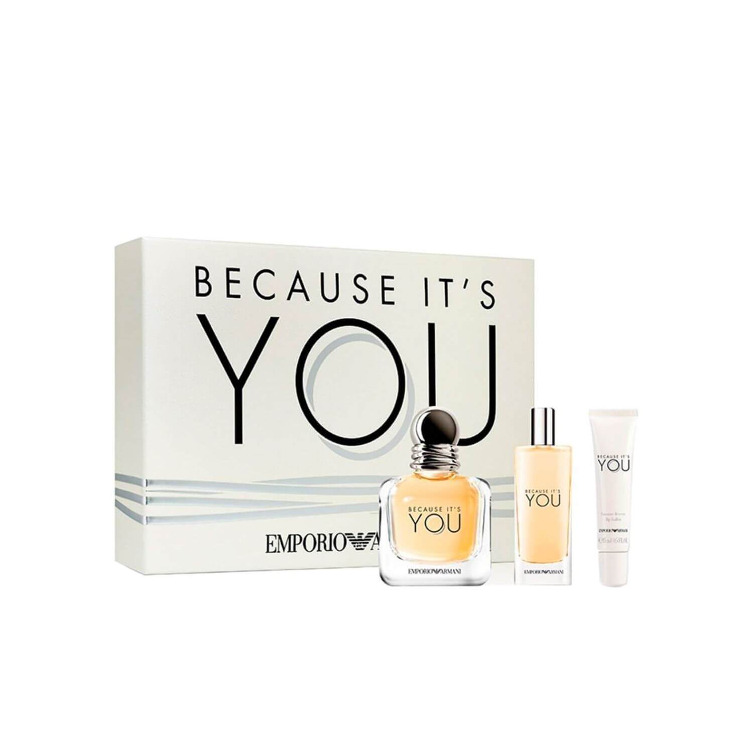 Armani Emporio Armani Because It's You - EDP 100 ml + EDP 15 ml + body lotion 75 ml, Giorgio Armani Emporio Armani Because It´s You for women was launched in 2017 The head consists of raspberries, oil from the flowers of hot orange (neroli) and lemon The heart is made of rose, the composition is basically closed with vanilla, musk and amberwood
