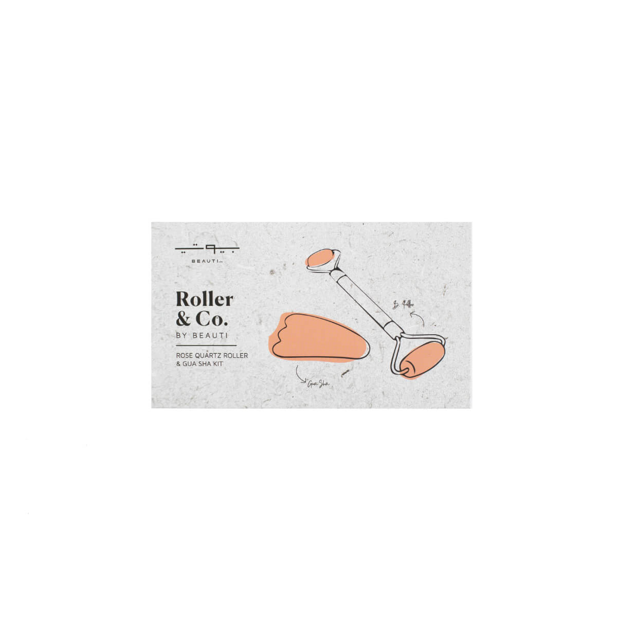 Roller & Co. by BEAUTI Jade Roller Rose Quartz Guasha Set - Face Body Roller, Massager, Skin Firming and Skin Care Tool Kit