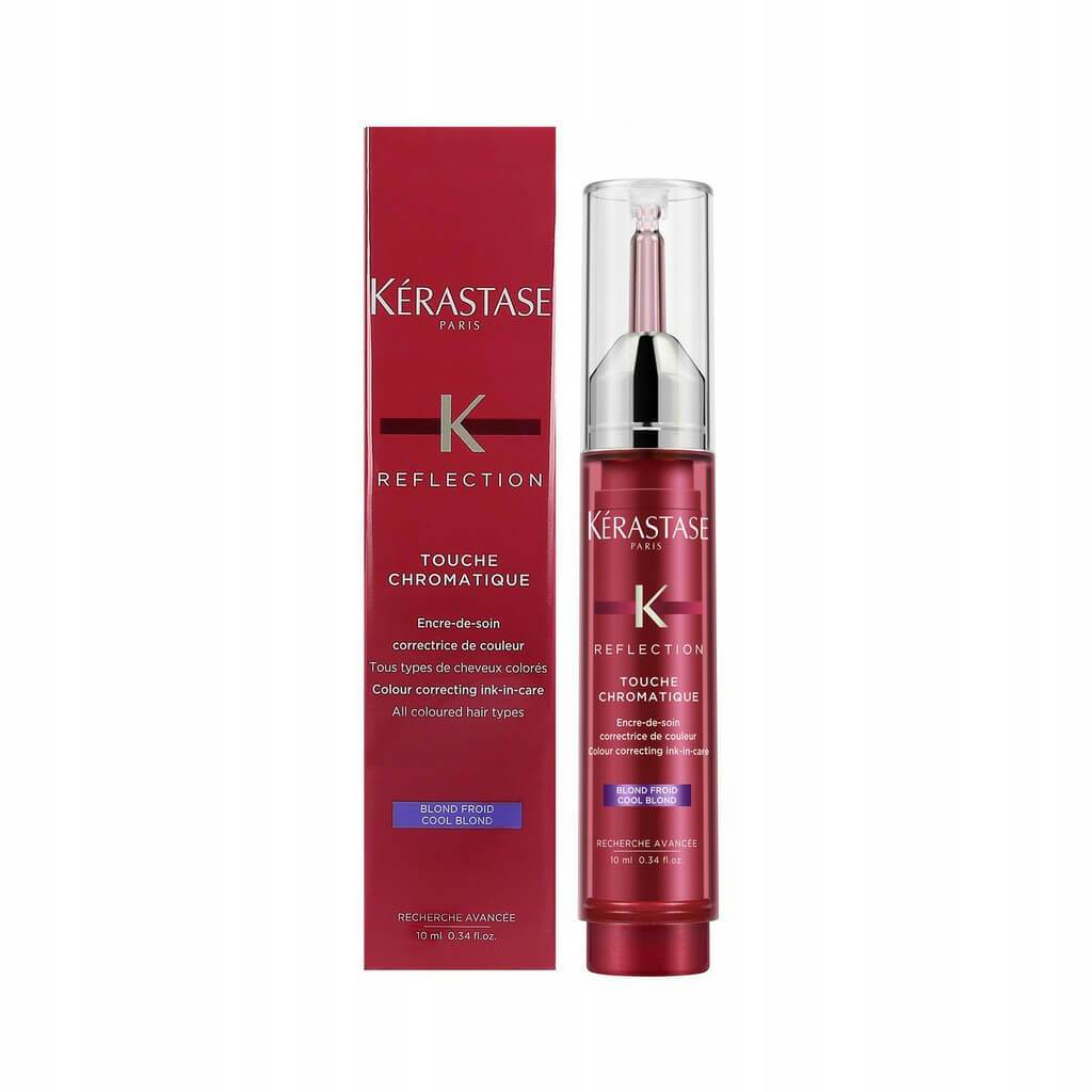 Krastase Reflection Touche Chromatique (Cool Blond) 10 ml, Neutralizes yellow reflects. Ensures color eveness. Avoids color drifting. Provides radiant shine. Plumped hair touch. Smooth & Supple texture.
